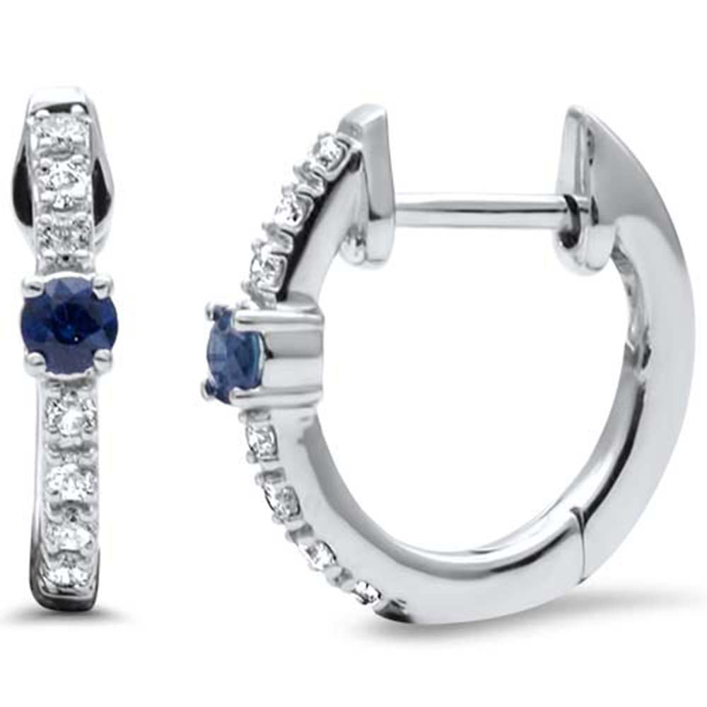 Small hoop earrings with blue sapphire and diamonds in 14K white gold, 0.25CT.