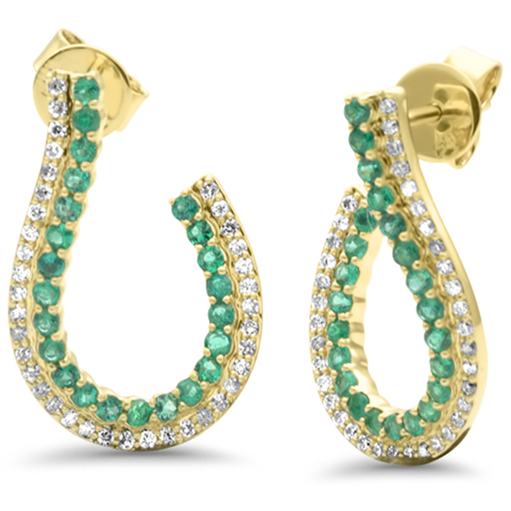 Diamond &amp; Emerald Earrings in 14K Yellow Gold 0.92 CT
