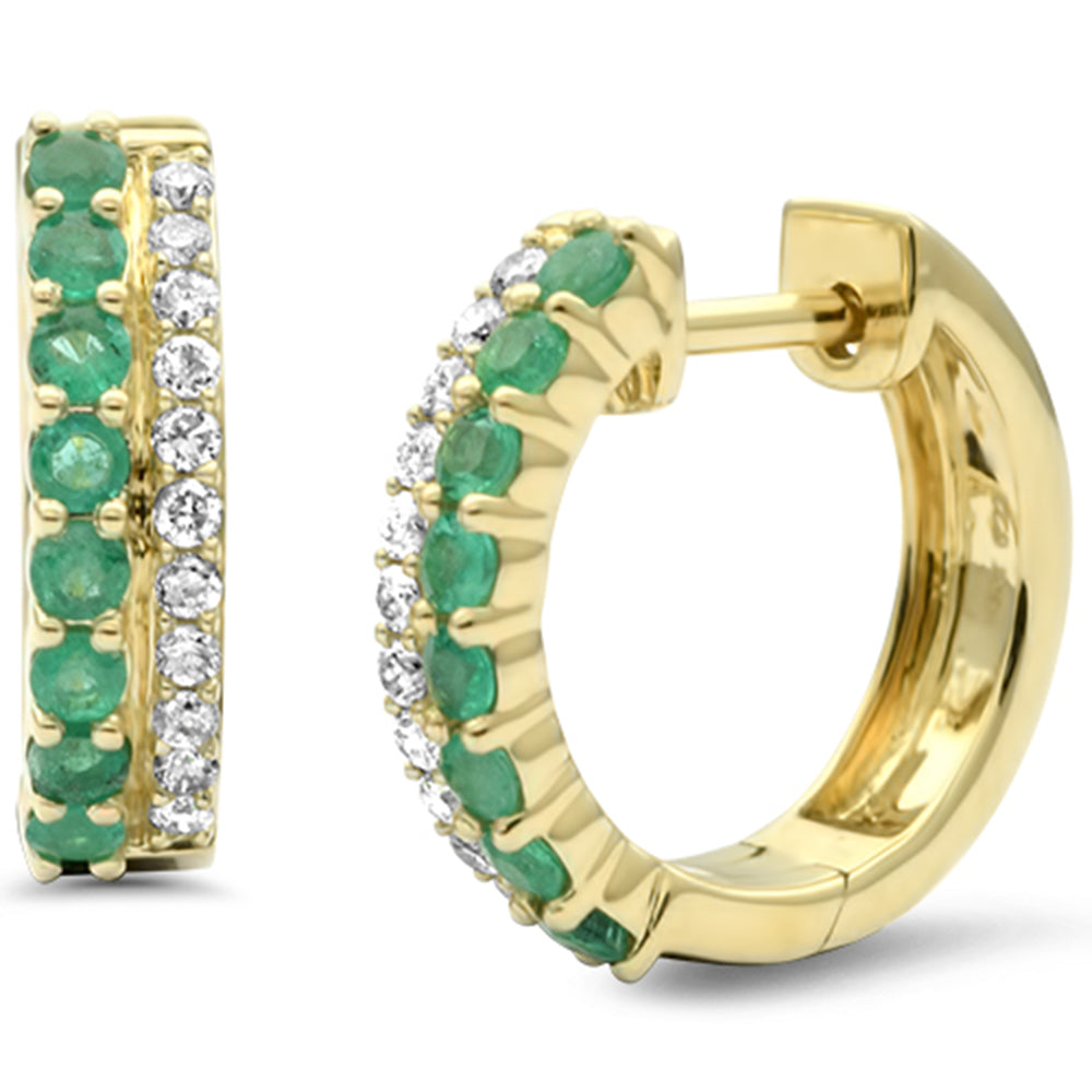 Diamond &amp; Emerald Earrings in 14K Yellow Gold 0.71 CT