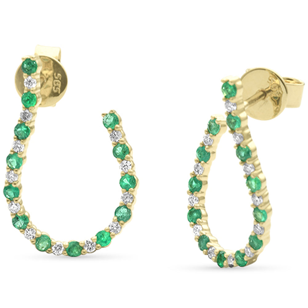 Diamond &amp; Emerald Earrings in 14K Yellow Gold 0.75 CT