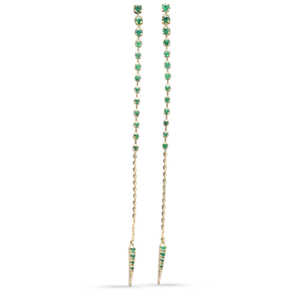 Diamond &amp; Emerald Dangle Earrings in 14K Yellow Gold 0.26 CT