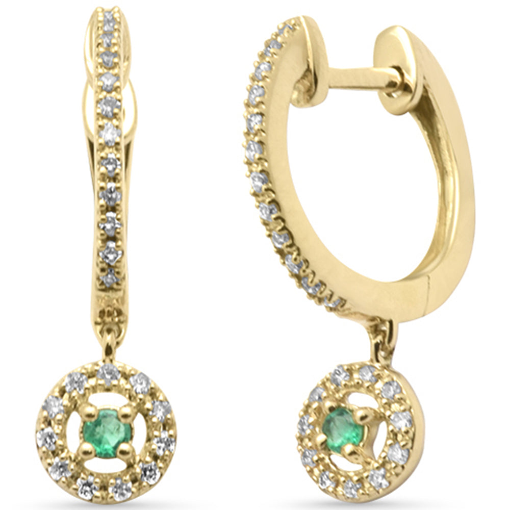 Diamond &amp; Emerald Earrings in 14K Yellow Gold 0.22 CT