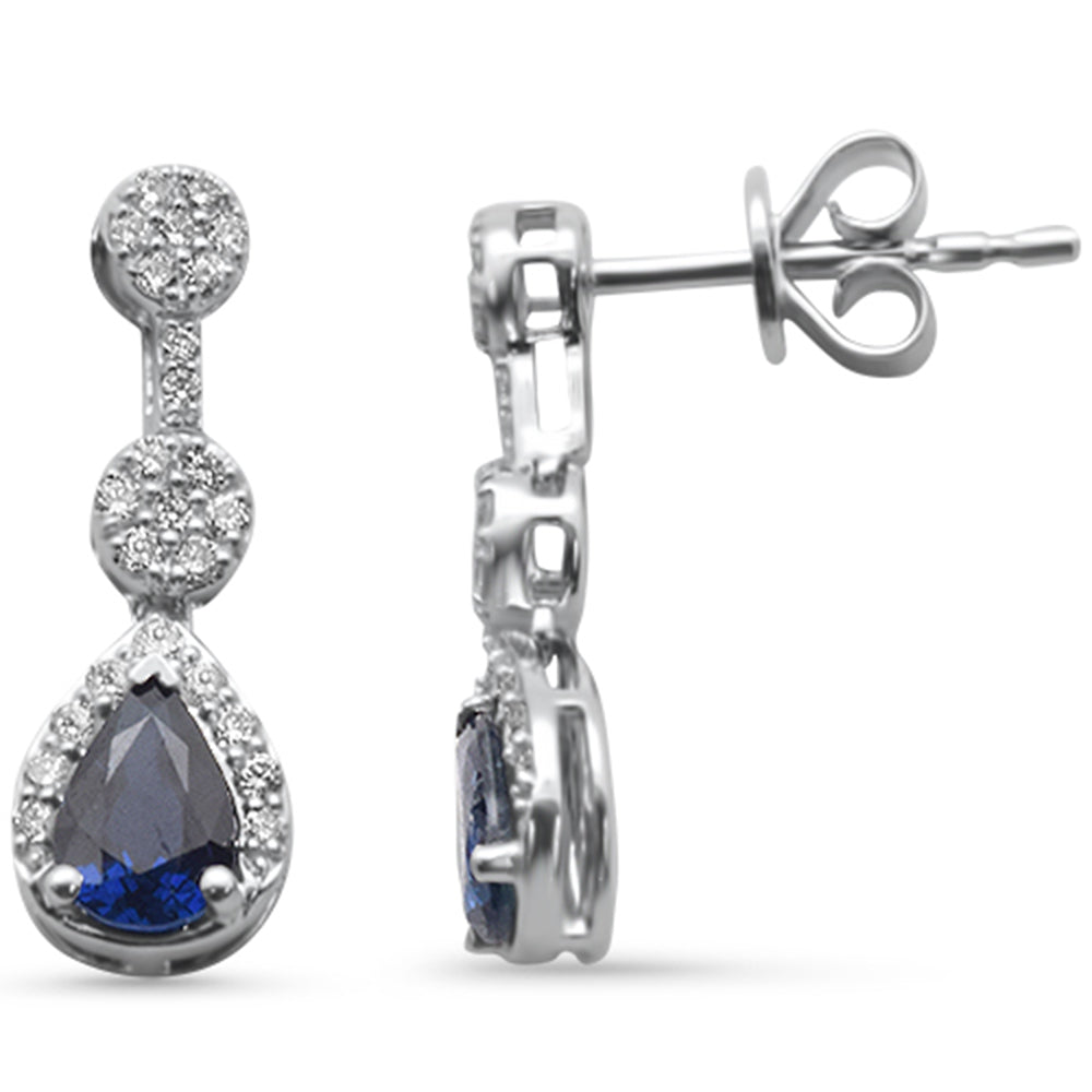 Aretes De Zafiro Azul Y Diamante En Oro Blanco De 14K 1.25Ct