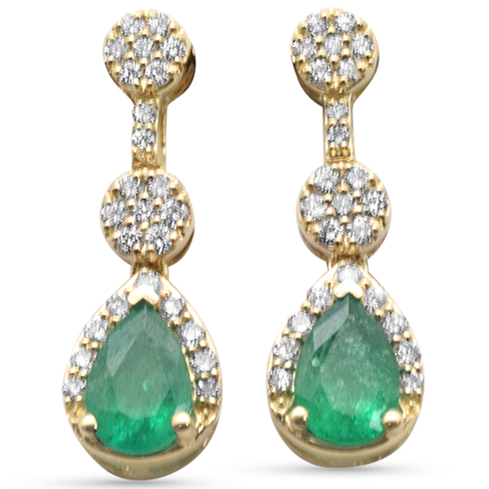 Diamond &amp; Emerald Earrings in 14K Yellow Gold 1.14 CT