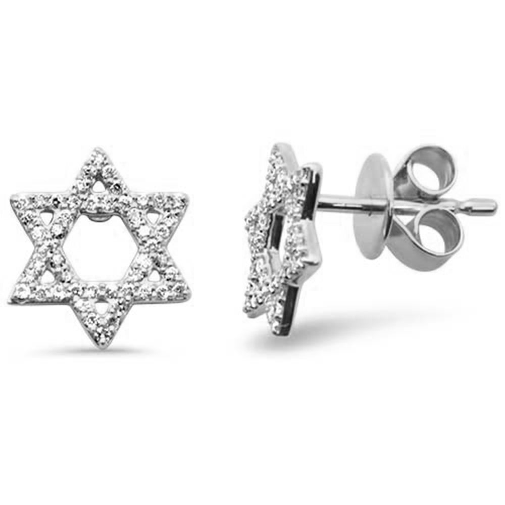 Aretes Estrella De Diamante En Oro Blanco De 14K .24Ct