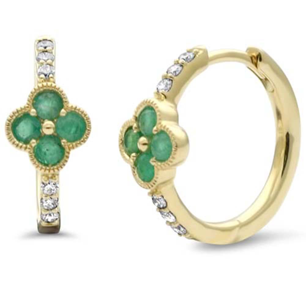 Diamond &amp; Emerald Earrings in 14K Yellow Gold 0.45 CT