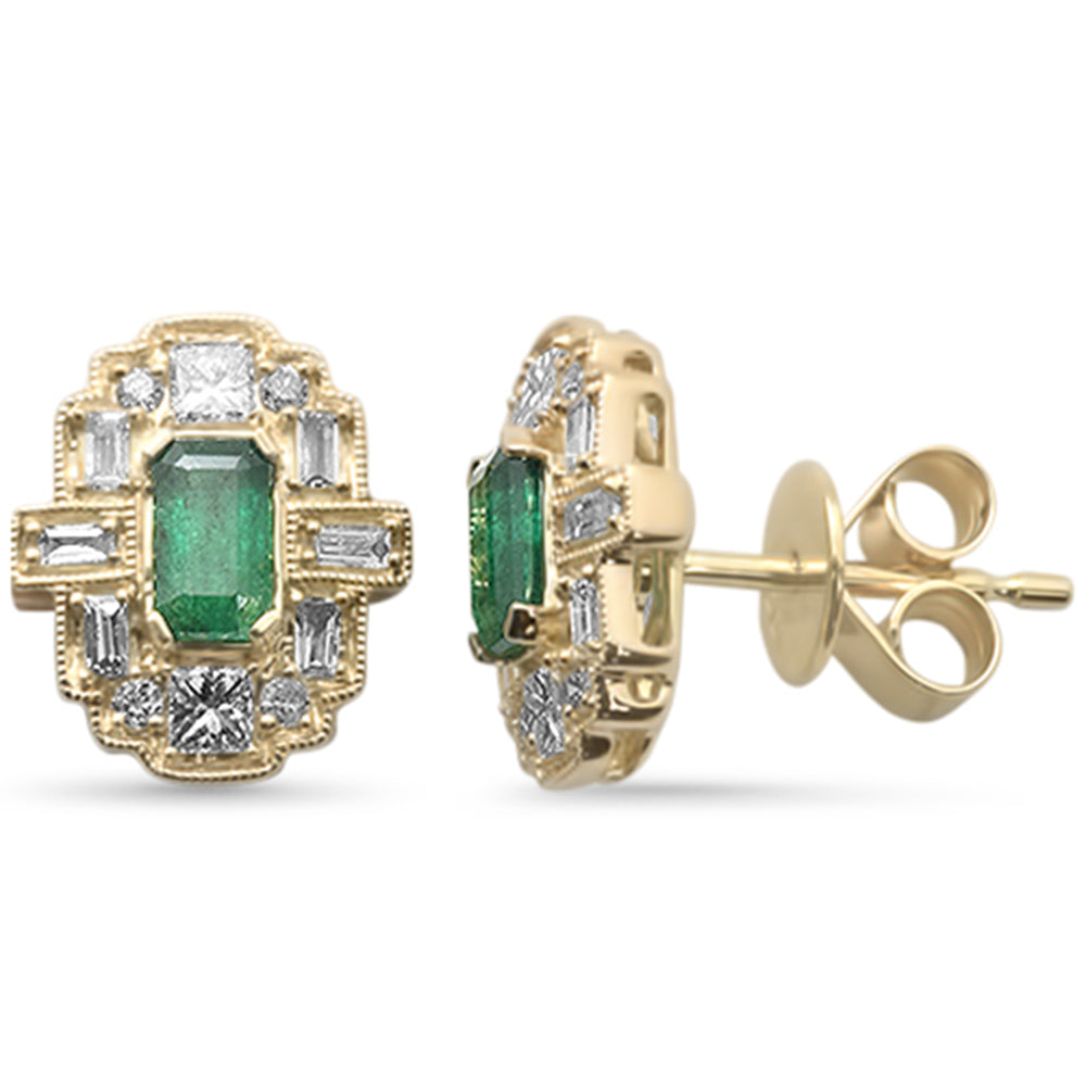Diamond &amp; Emerald Earrings in 14K Yellow Gold 0.91 CT