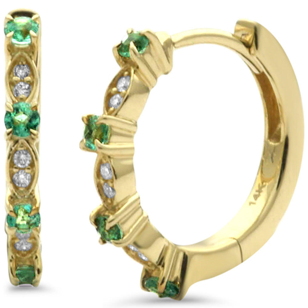 Diamond &amp; Emerald Earrings in 14K Yellow Gold 0.25 CT