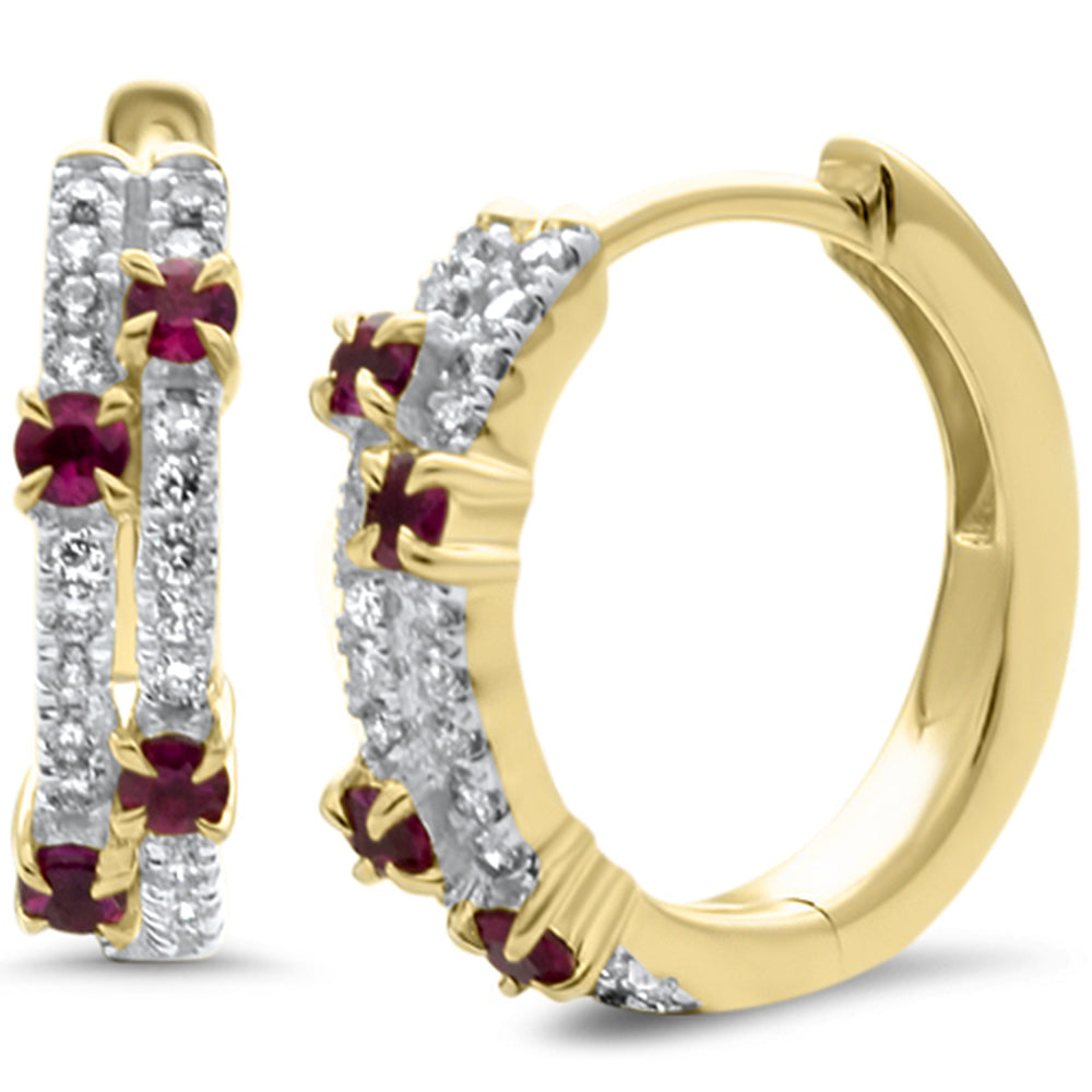 Diamond &amp; Ruby Earrings in 14K Yellow Gold 0.41 CT