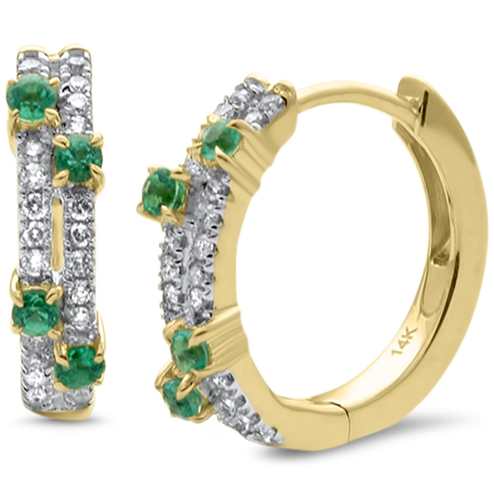 Diamond &amp; Emerald Earrings in 14K Yellow Gold 0.41 CT