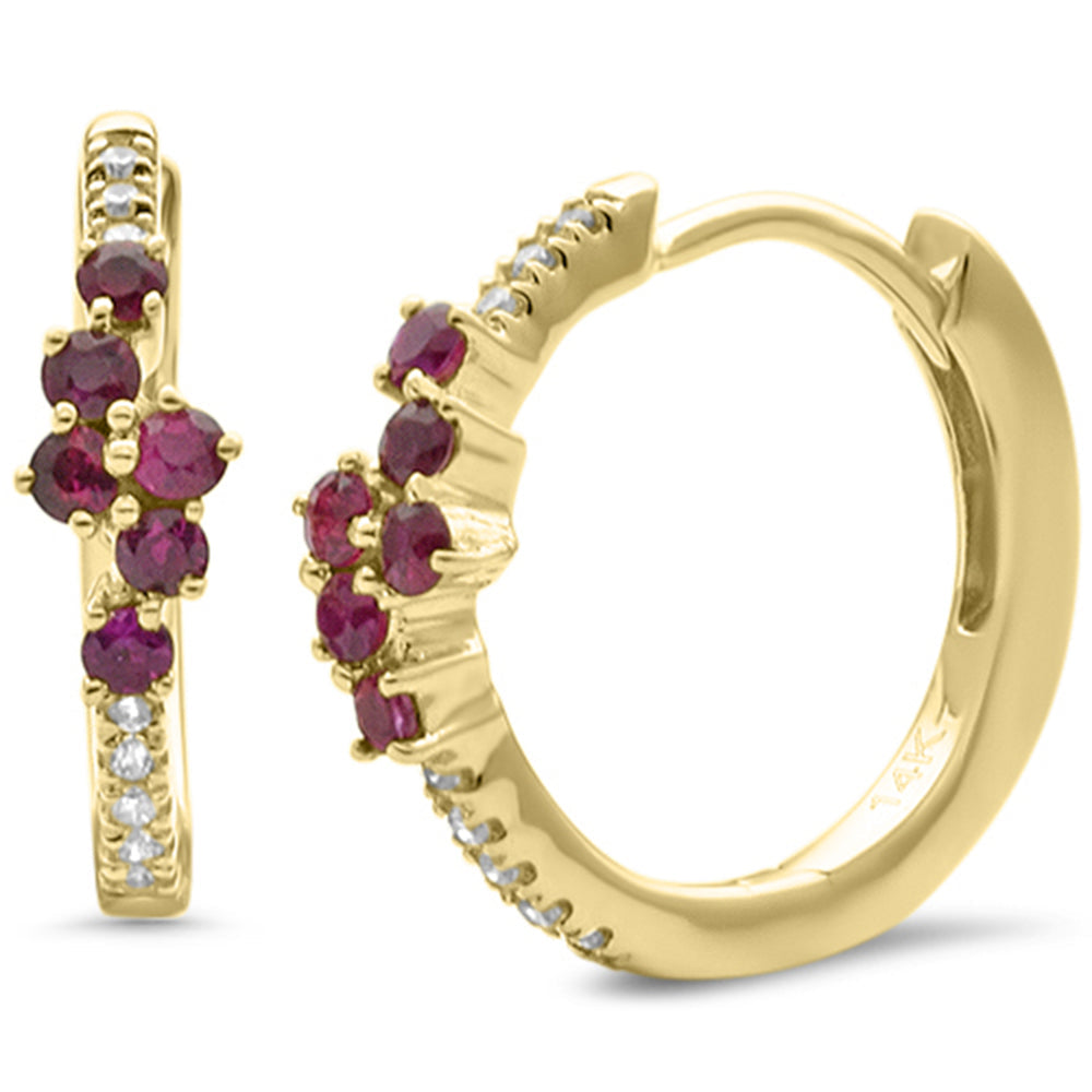 Diamond &amp; Ruby Earrings in 14K Yellow Gold 0.27 CT
