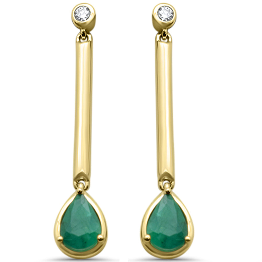 Diamond &amp; Emerald Earrings in 14K Yellow Gold 1.47 CT