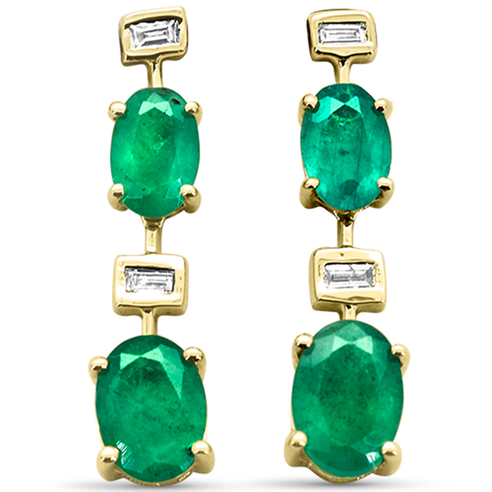 Diamond &amp; Emerald Earrings in 14K Yellow Gold 2.29 CT