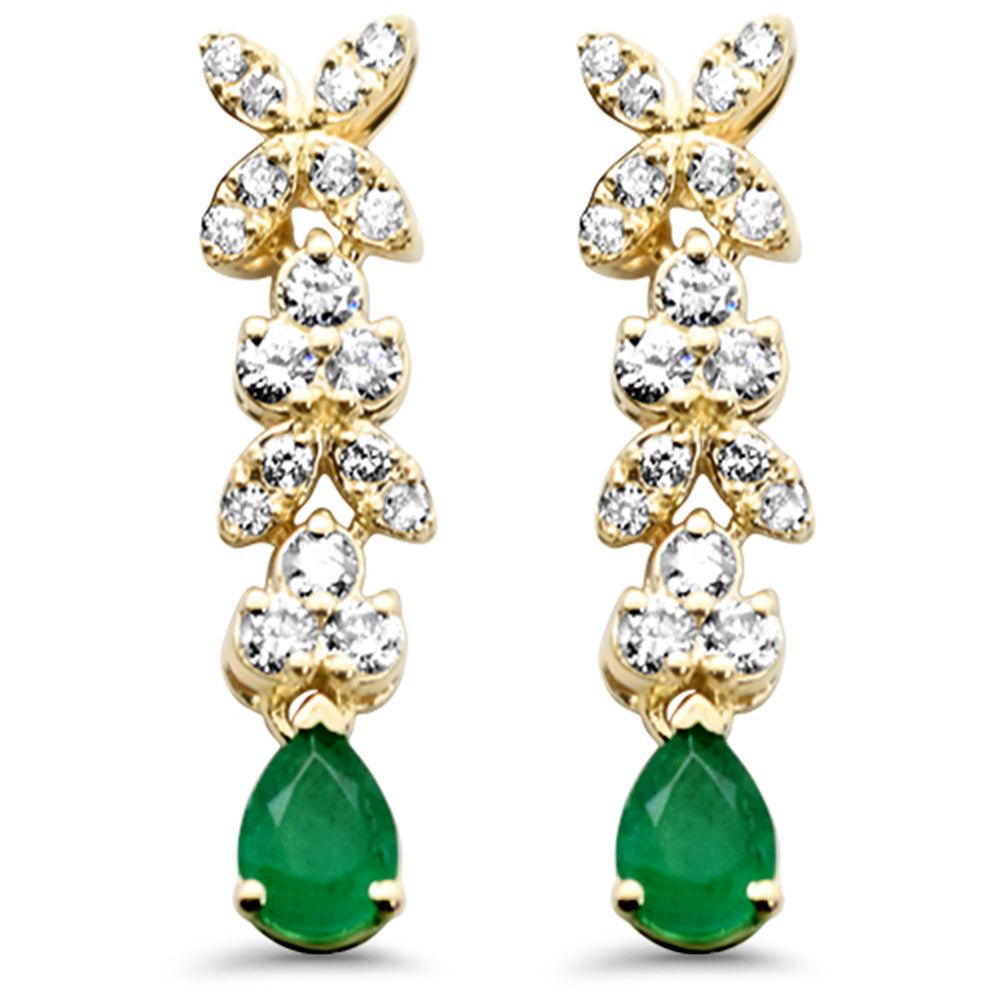 Diamond &amp; Emerald Earrings in 14K Yellow Gold 0.48 CT
