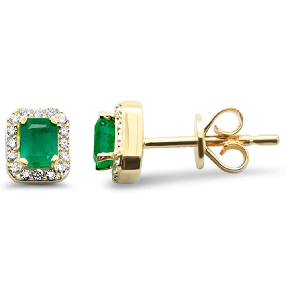 Halo Diamond &amp; Emerald Earrings in 14K Yellow Gold 0.51 CT