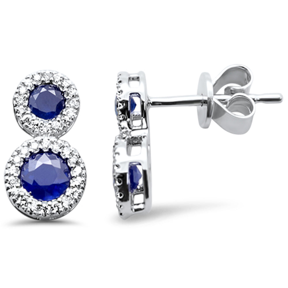 14K white gold earrings with diamonds and blue sapphire, 1.07CT.