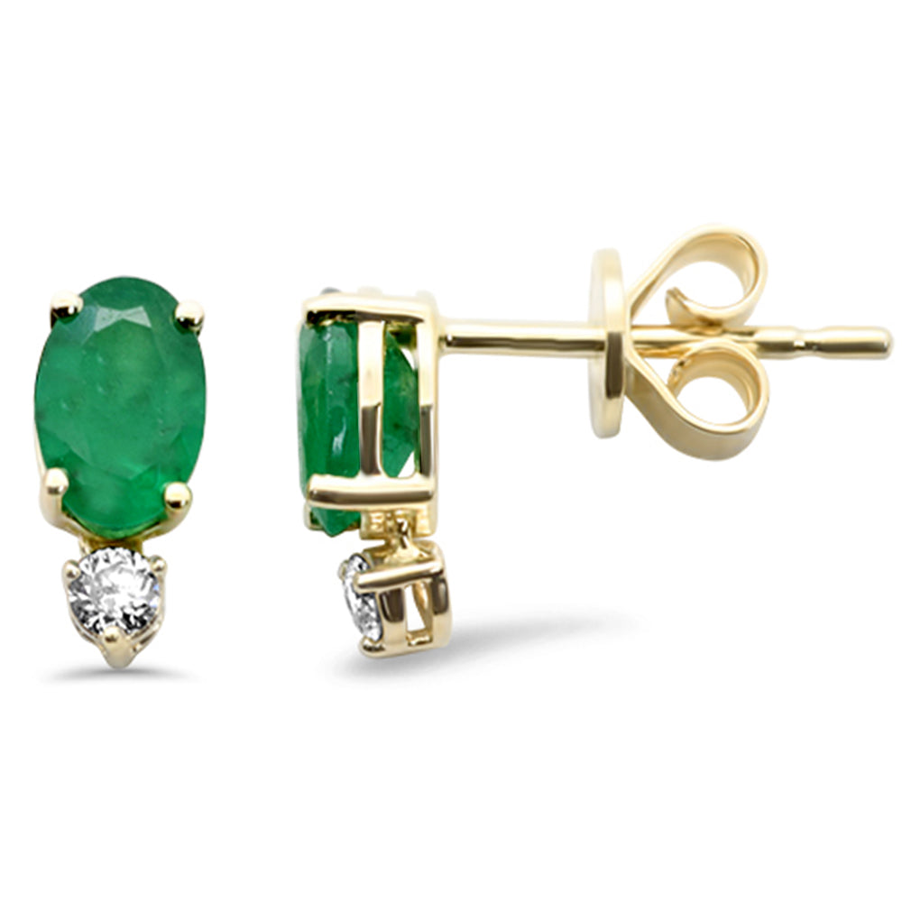 Diamond &amp; Emerald Earrings in 14K Yellow Gold 1.04 CT