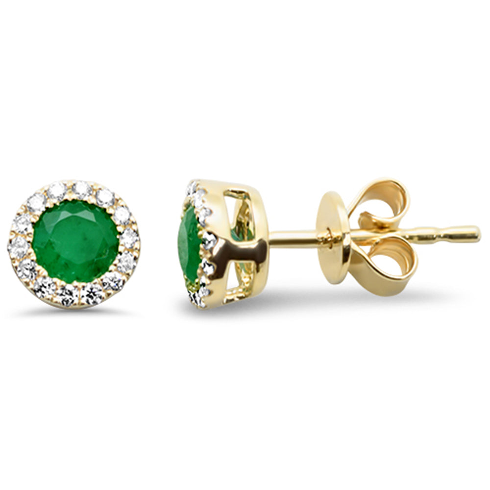 Diamond &amp; Emerald Earrings in 14K Yellow Gold 0.7 CT