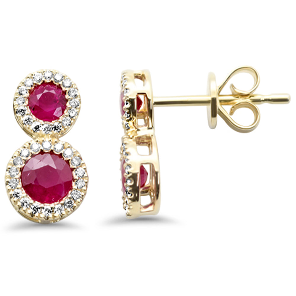 Diamond &amp; Ruby Earrings in 14K Yellow Gold 1.06 CT
