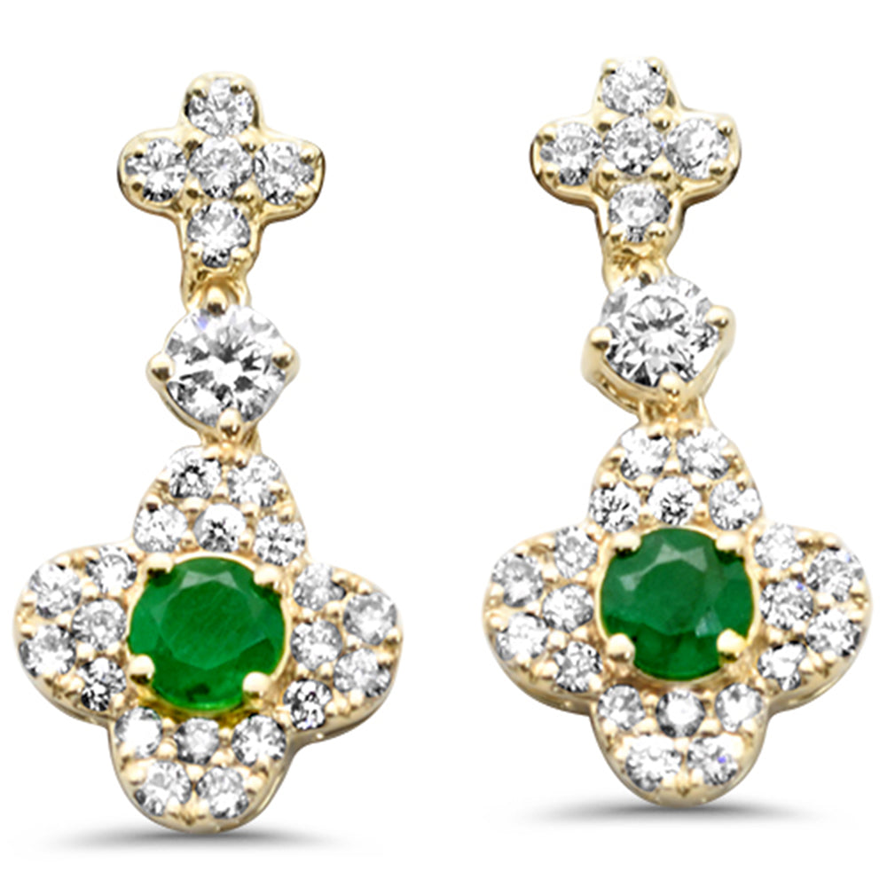 Diamond &amp; Emerald Earrings in 14K Yellow Gold 0.51 CT