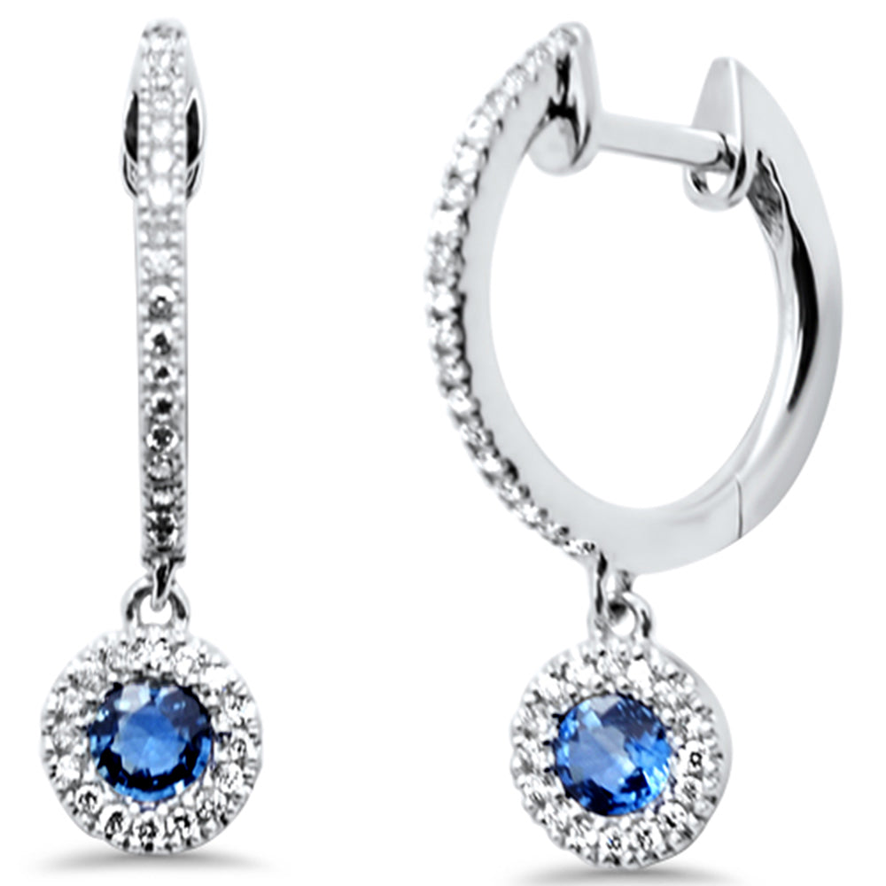 Aretes Hoop De Zafiro Azul Y Diamante En Oro Blanco De 14K .38Ct