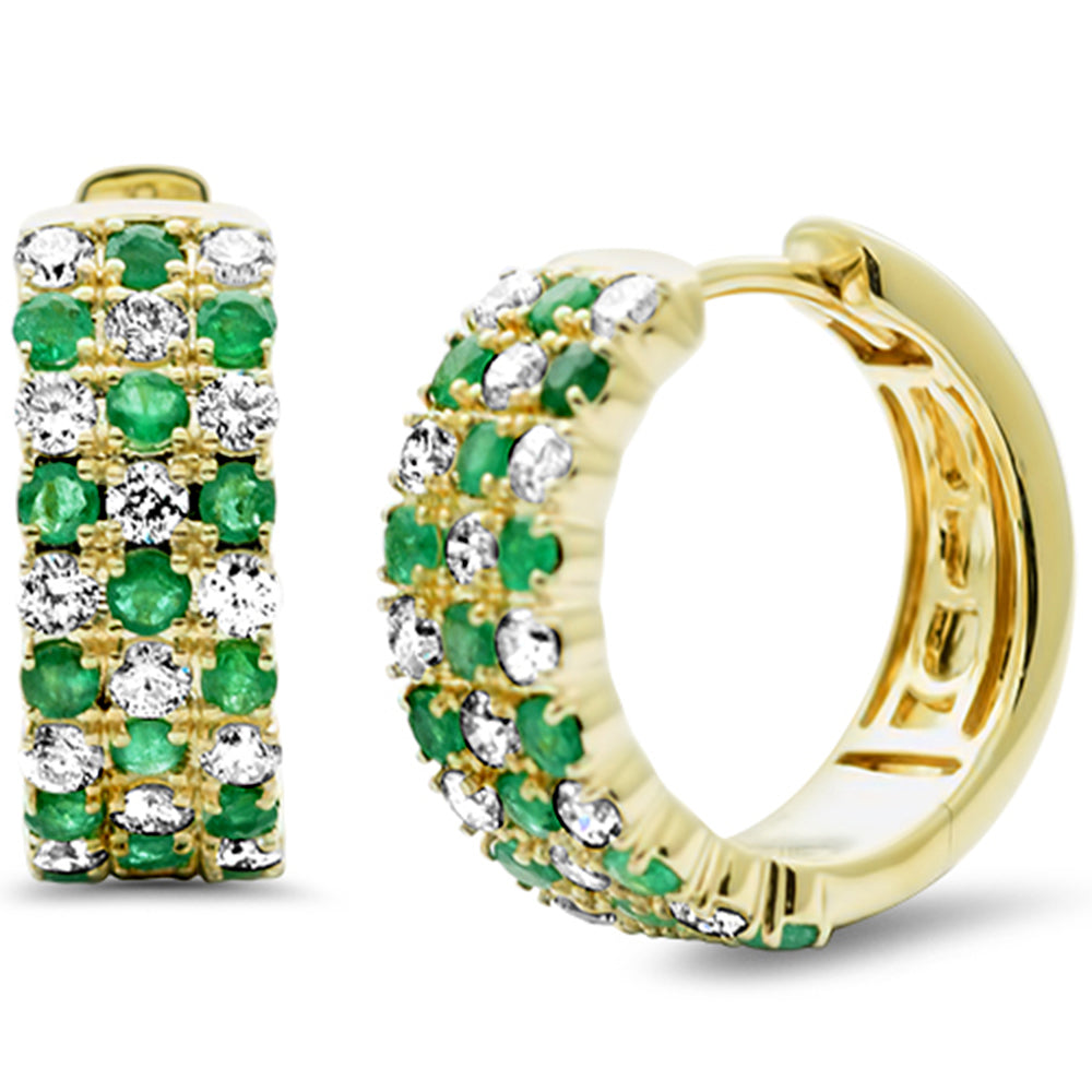 Aretes Hoop De Esmeralda Y Diamante Y Piedra Preciosa En Oro Amarillo De 14K 1.31Ct