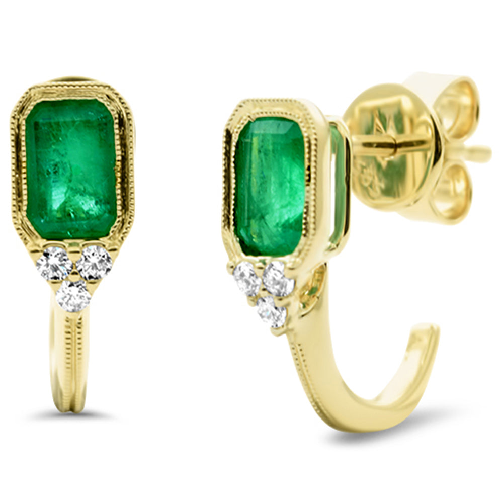 Diamond &amp; Emerald Earrings in 14K Yellow Gold 1.15 CT