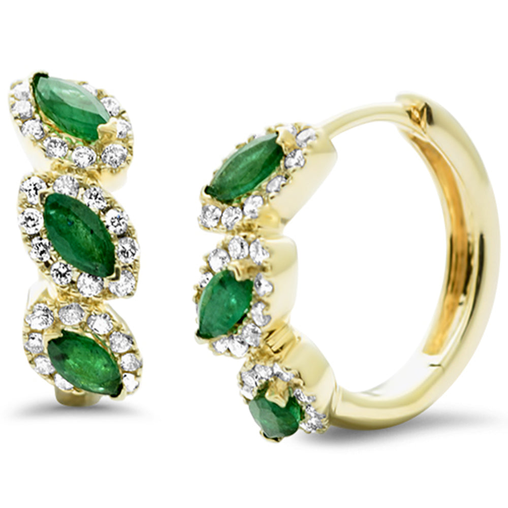 Diamond &amp; Emerald Earrings in 14K Yellow Gold 0.73 CT