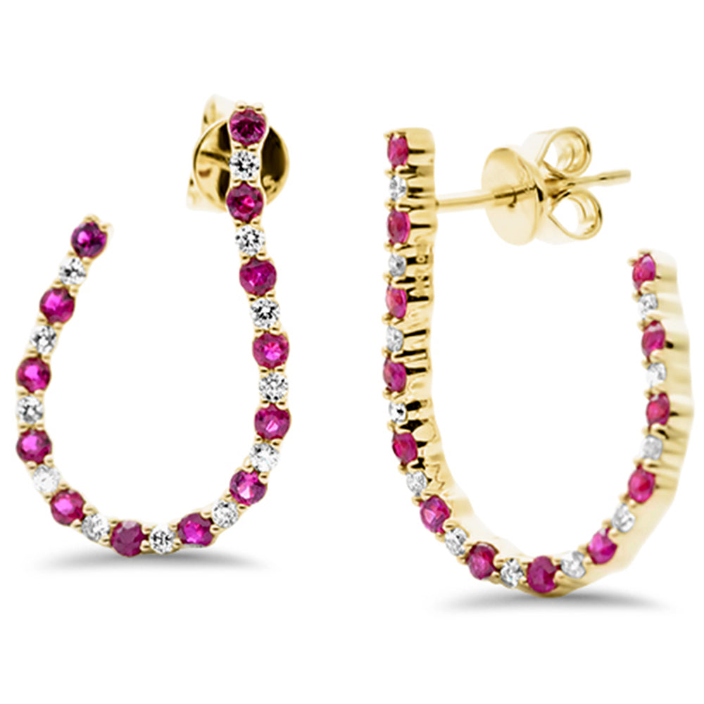 Alternating Diamond &amp; Ruby Earrings in 14K Yellow Gold 0.83 CT