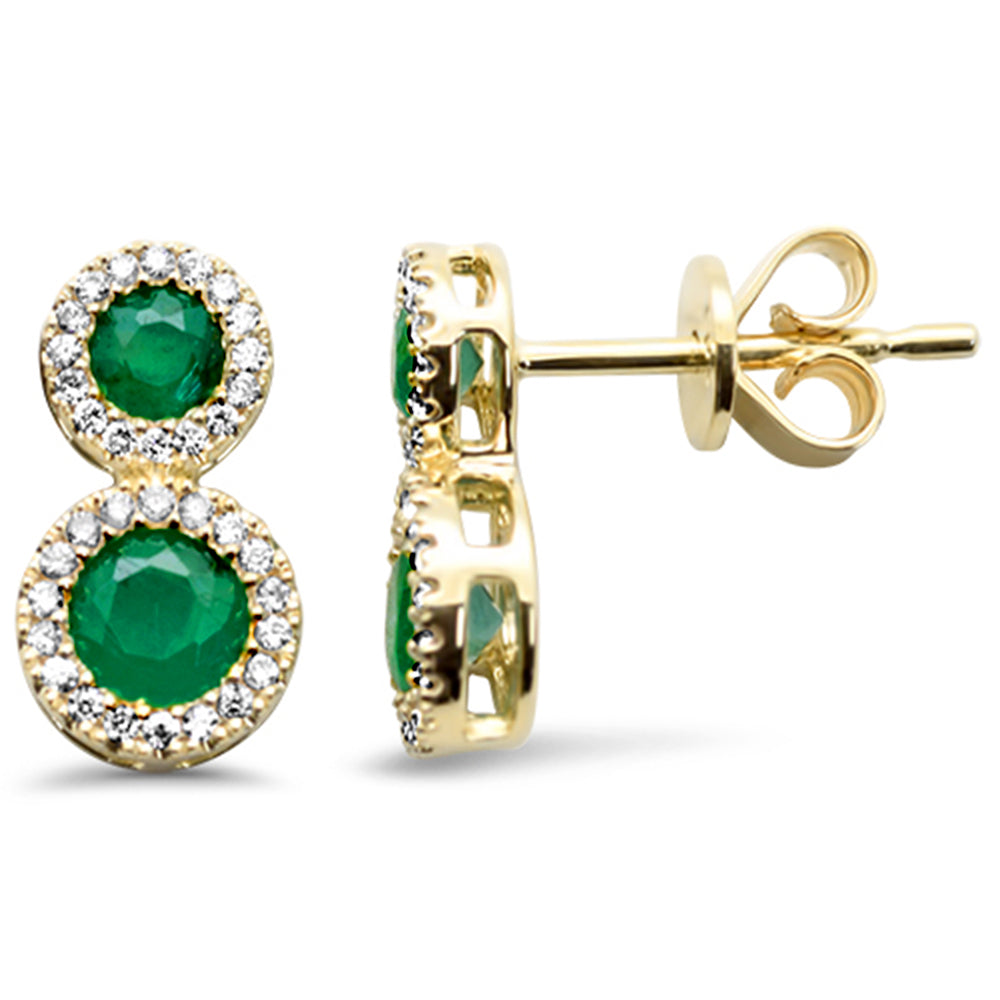 Diamond &amp; Emerald Earrings in 14K Yellow Gold 0.95 CT