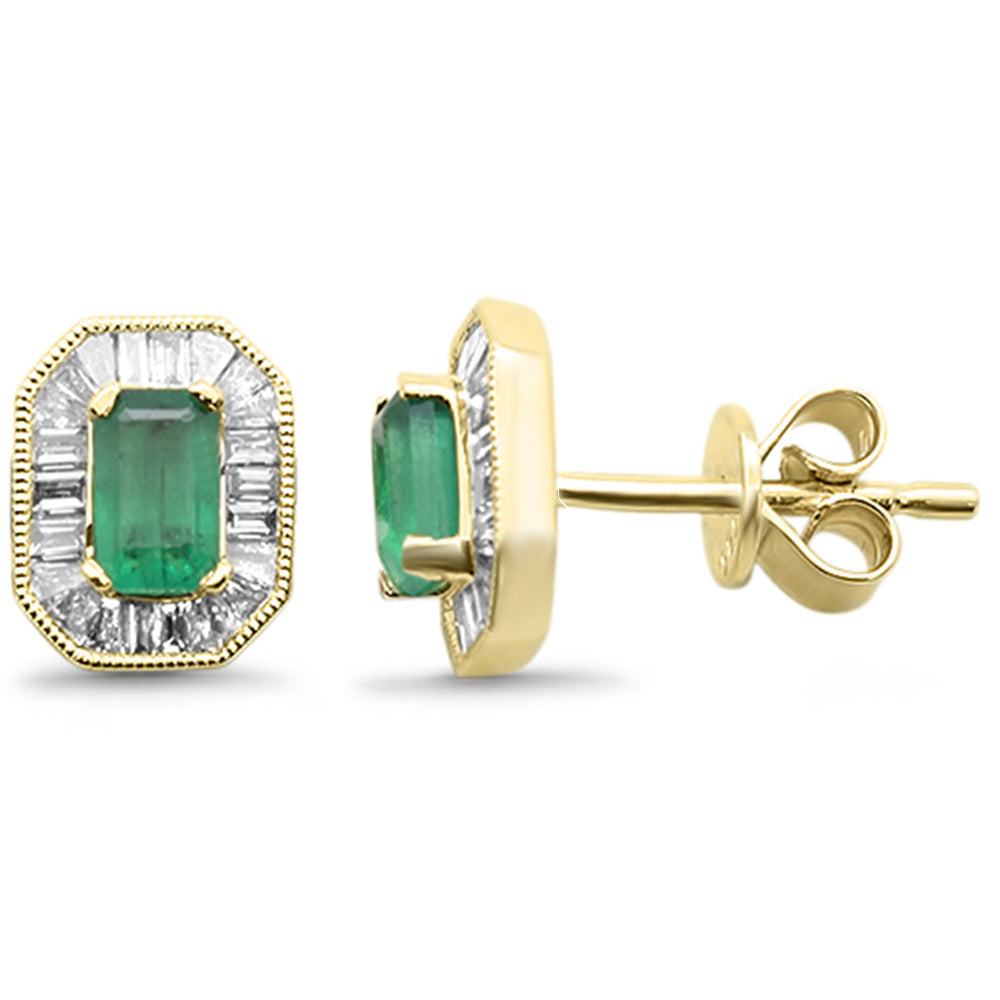 Diamond and Emerald Earrings in 14K Yellow Gold 1.04 CT