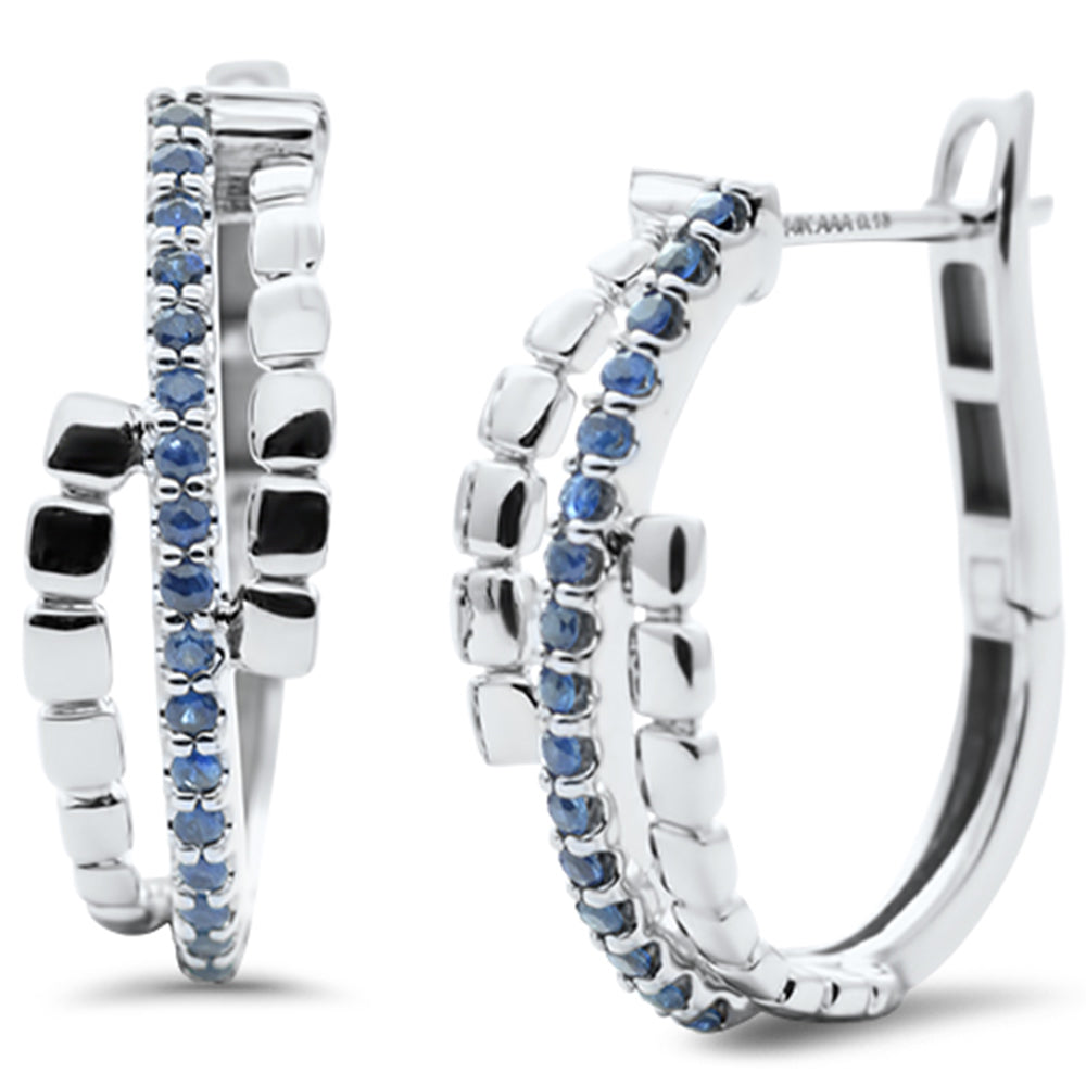 Blue sapphire and diamond hoop earrings in 14K white gold, 0.26CT.