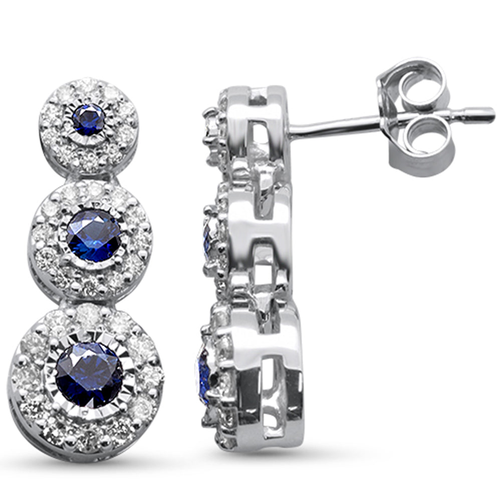 Aretes Drop De Zafiro Azul Y Diamante Y Piedra Preciosa En Oro Blanco De 14K 1.11Ct