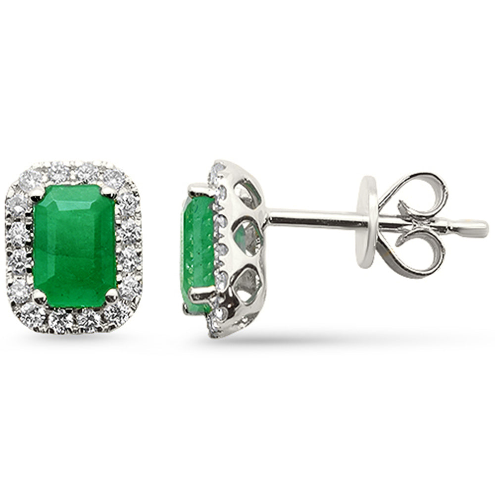 Aretes De Esmeralda Y Diamante Y Piedra Preciosa En Oro Blanco De 14K 1.22Ct