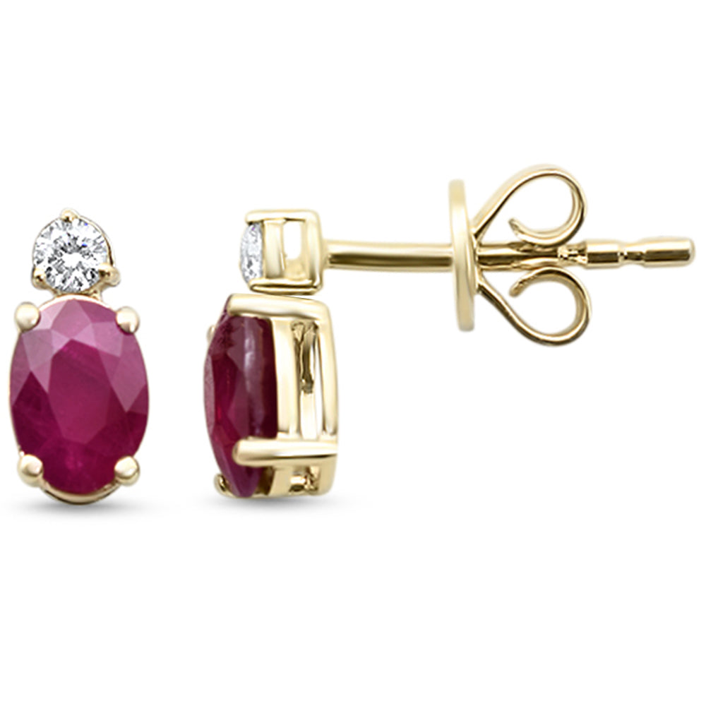 Aretes Drop De Rubí Y Diamante Y Piedra Preciosa En Oro Amarillo De 14K 1.02Ct