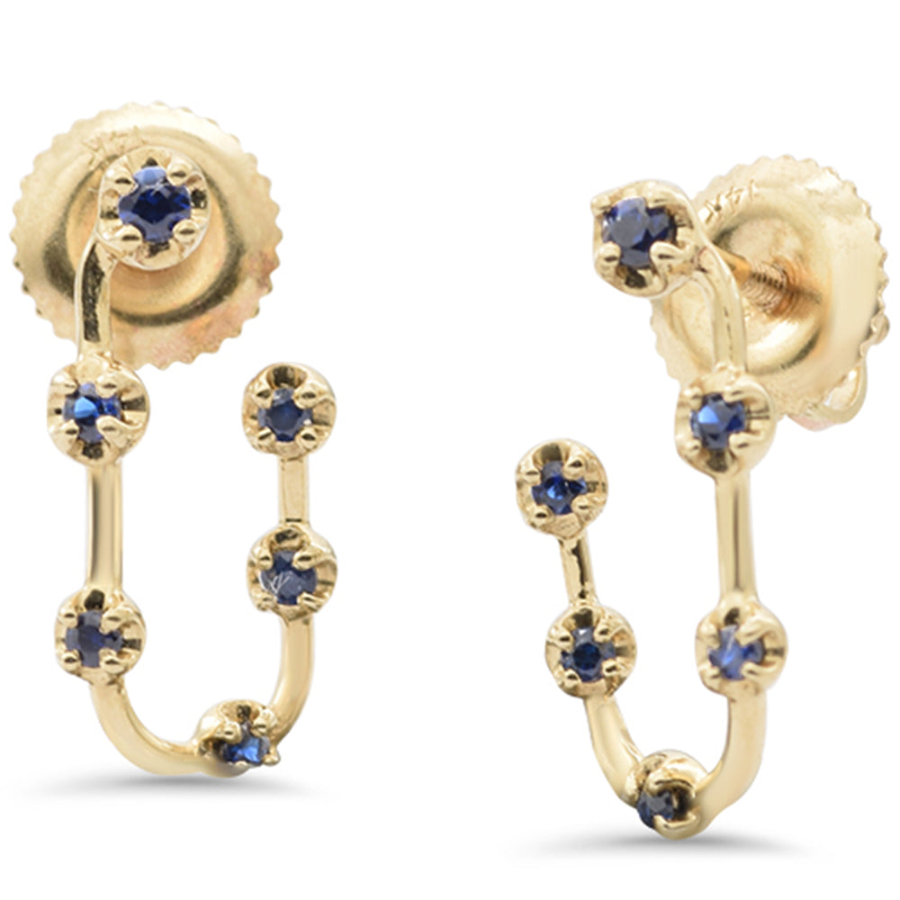 Aretes Hoop De Zafiro Azul Y Piedra Preciosa En Oro Amarillo De 14K .16Ct