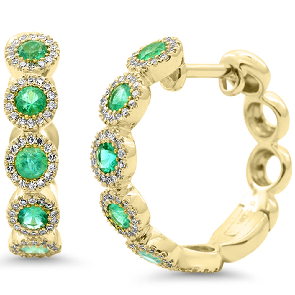 Aretes Hoop De Esmeralda Y Diamante Y Piedra Preciosa En Oro Amarillo De 14K .93Ct