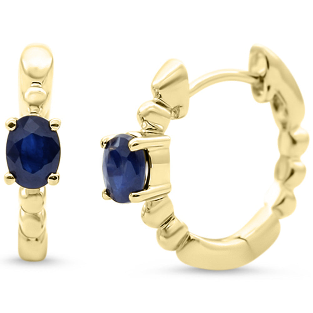Aretes Hoop De Zafiro Azul Y Piedra Preciosa En Oro Amarillo De 14K .56Ct