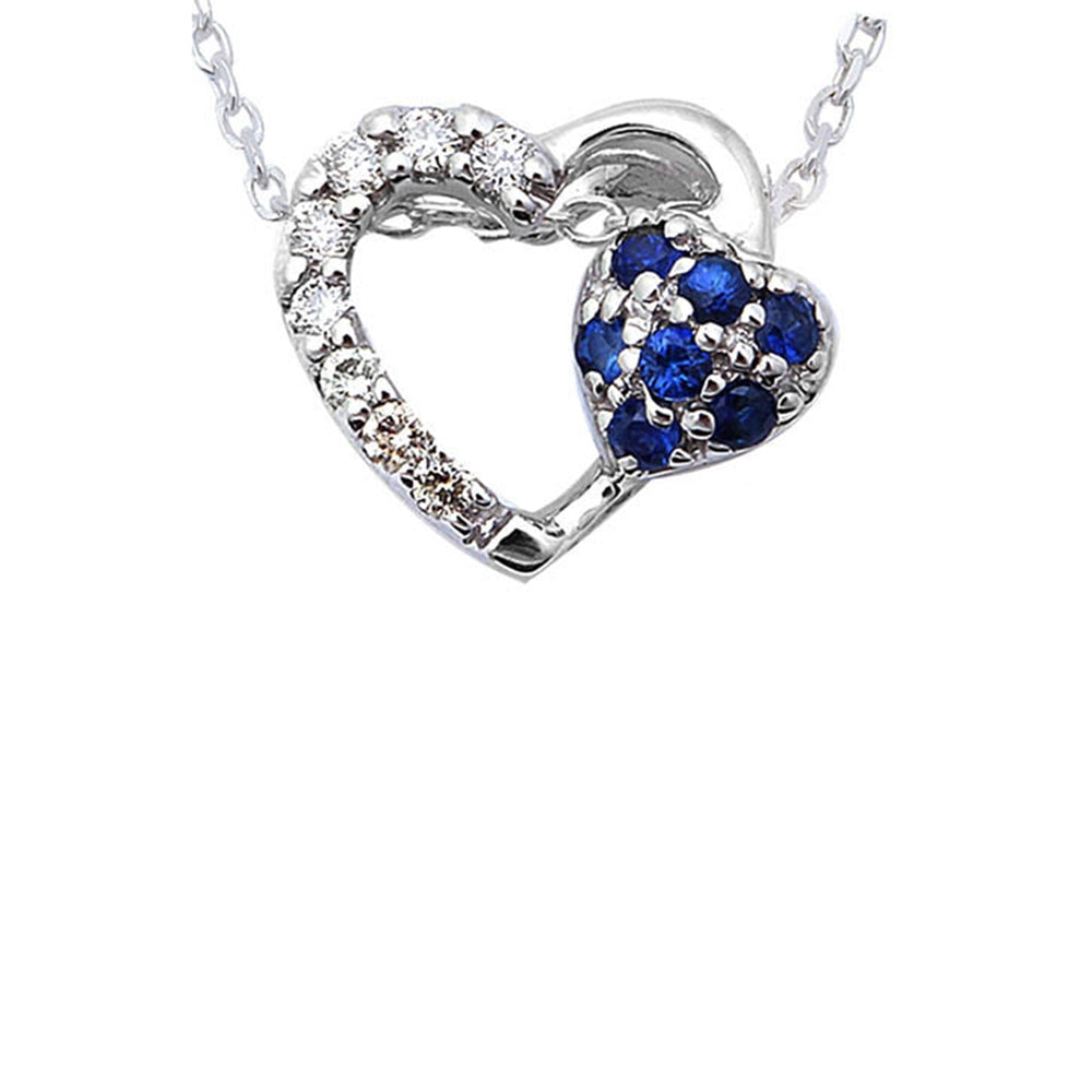 Collar Cadena Pendant Corazón De Zafiro Azul Y Diamante .11Ct
