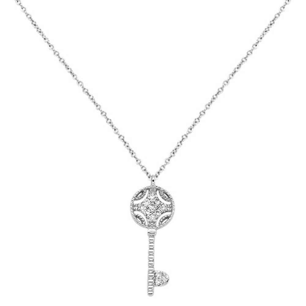 Collar Pendant Llave De Diamante En Oro Blanco De 14K .07Ct