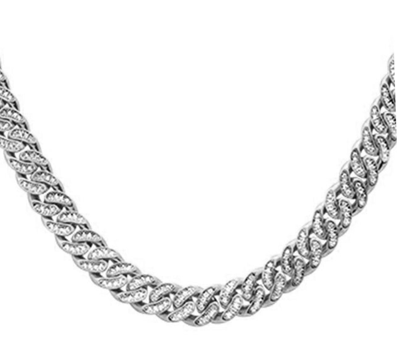 Collar Cubana De Diamante En Oro Blanco De 14K 1.76Ct