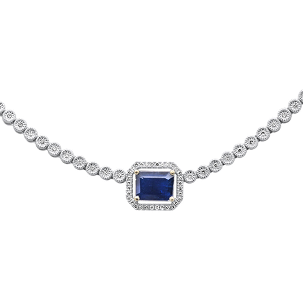 Collar De Zafiro Azul Y Diamante Y Piedra Preciosa En Oro Blanco De 14K 3.72Ct
