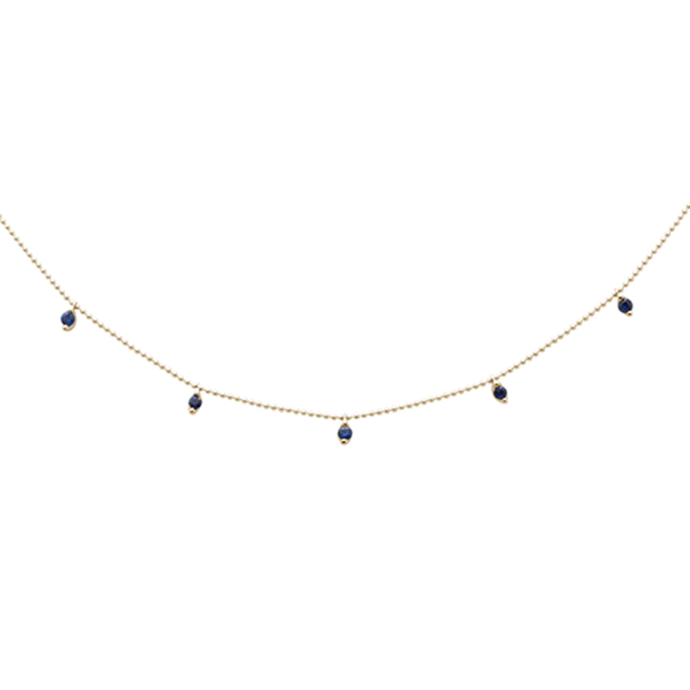 Collar con colgante de cadena estilo cuentas de zafiro azul de oro amarillo de 14K, 0.31CT.