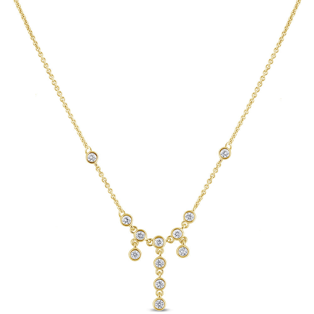 Collar Pendant Drop Dangle De Diamante En Oro Amarillo De 14K .51Ct