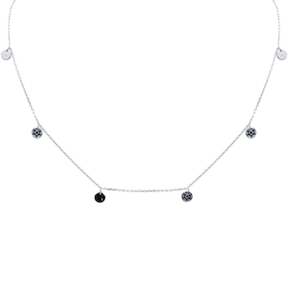 Collar con colgante de piedra preciosa de zafiro azul de oro blanco de 14K, 0.17CT.