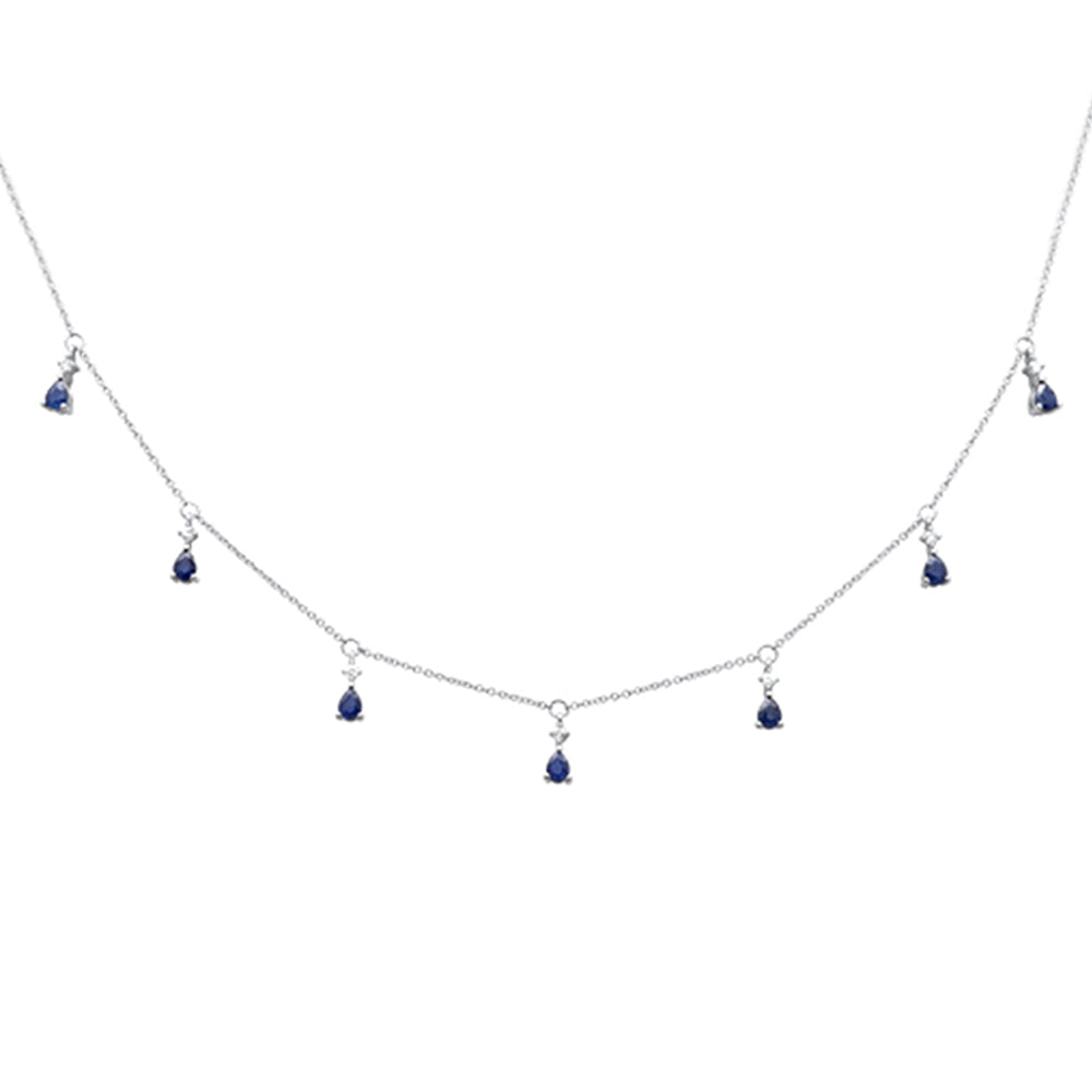 Collar con colgante de zafiro azul y diamantes en oro blanco de 14K, 1.85CT.