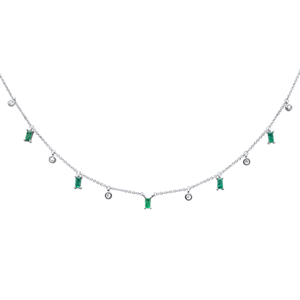 Diamond &amp; Emerald Necklace in 14K White Gold 0.76 CT