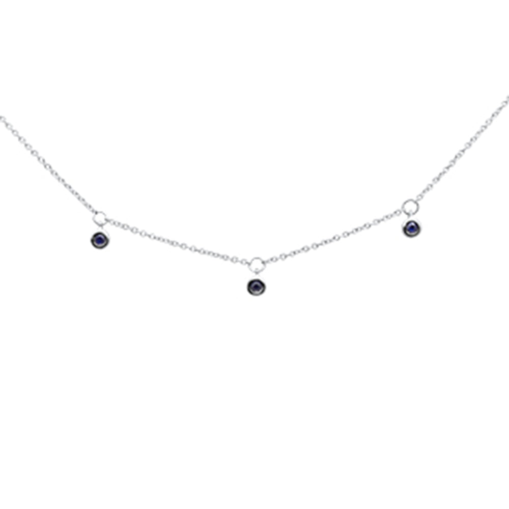 14K White Gold Blue Sapphire Gemstone Pendant Necklace, 0.11CT.