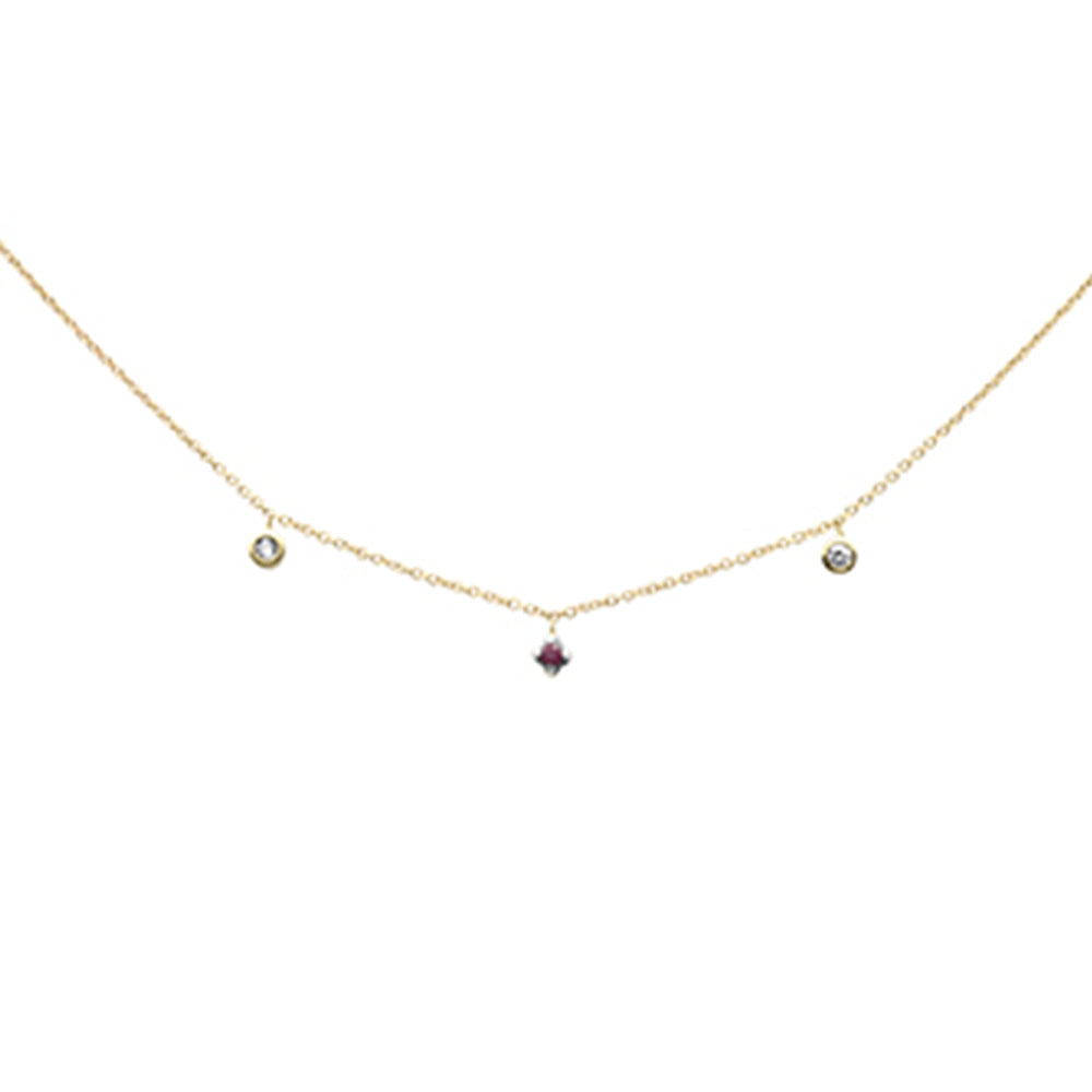 Collar Cadena Pendant De Rubí Y Diamante Y Piedra Preciosa En Oro Amarillo De 14K .09Ct