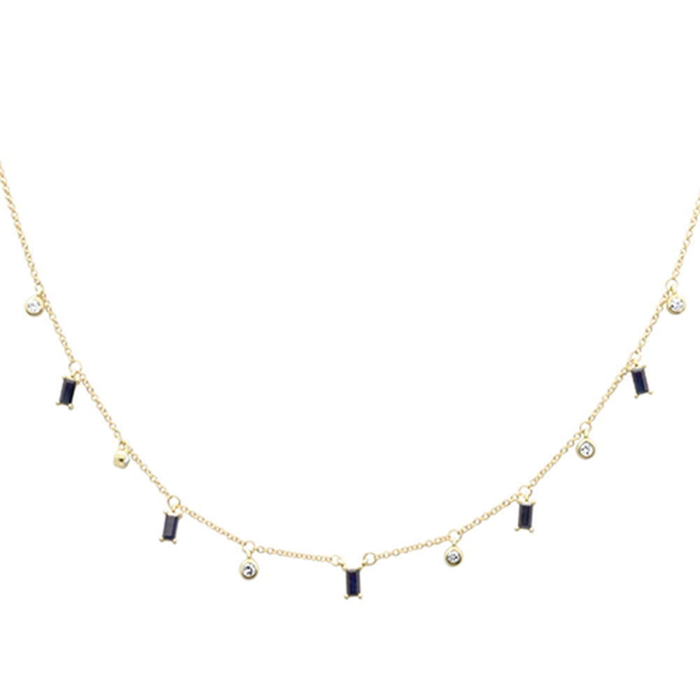 Collar con colgante en forma de gota con zafiro azul y diamantes en oro amarillo de 14K, 0.97CT.